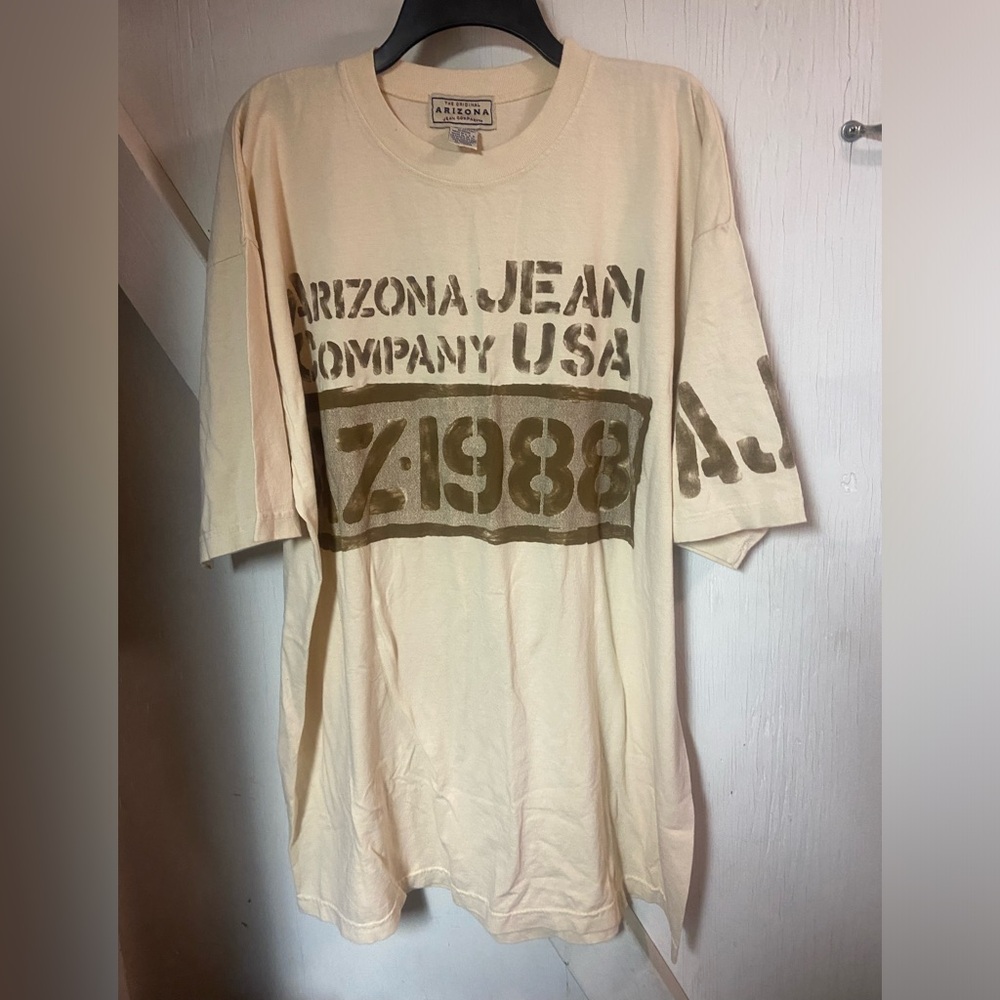 Arizona jean company cotton branded cream tshirt mens top - Picture 2 of 4